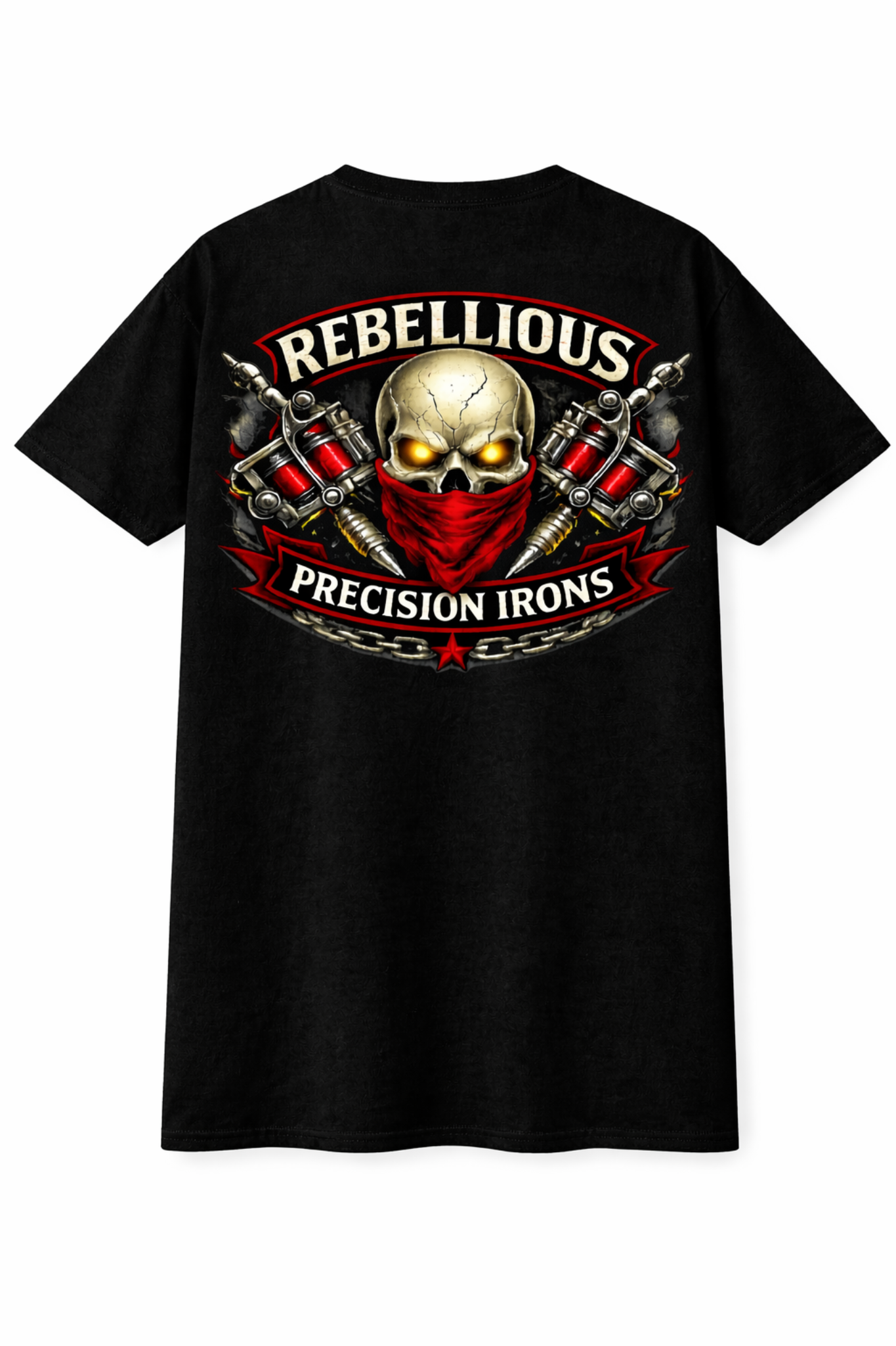 Black Rebellious Precision Irons shirt back design
